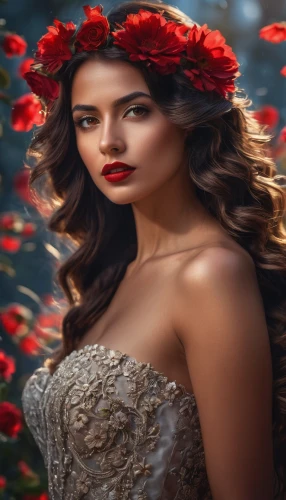 beautiful girl with flowers,romantic look,indian bride,romantic portrait,splendor of flowers,red roses,passion photography,red petals,girl in flowers,flower background,with roses,portrait photography,indian woman,wild roses,image manipulation,indian jasmine,yemeni,scent of roses,red flowers,indian girl,Photography,General,Fantasy