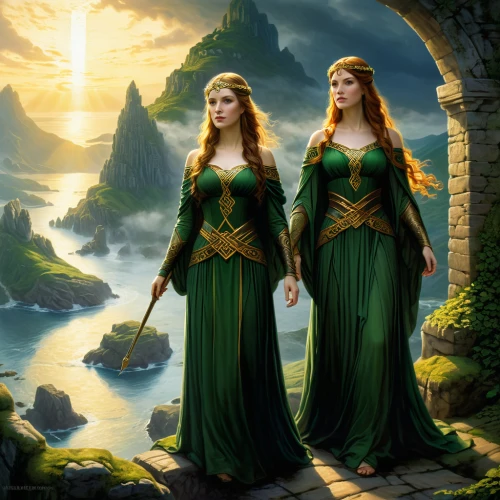 celtic woman,celtic queen,heroic fantasy,guards of the canyon,fantasy picture,elves,tour to the sirens,druids,elves flight,fantasy art,celtic harp,elven forest,fantasy portrait,lionesses,the three graces,celts,elven,imperial shores,green mermaid scale,green aurora,Conceptual Art,Fantasy,Fantasy 28