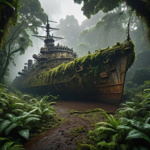 ship wreck,abandoned boat,shipwreck,sunken ship,abandoned places,abandoned place,ghost ship,the wreck of the ship,reefer ship,lost place,fantasy picture,abandoned,old ship,boat landscape,vietnam,lost places,fantasy landscape,rain forest,boat wreck,pirate ship,Photography,General,Sci-Fi