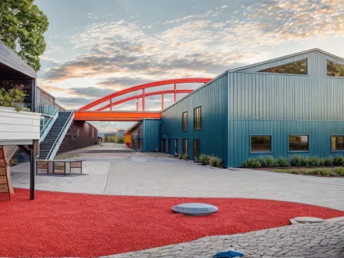 school design,prefabricated buildings,mid century house,aqua studio,mid century modern,red roof,cubic house,garden design sydney,metal cladding,shipping containers,quilt barn,eco hotel,event venue,cube house,ski facility,montessori,music venue,leisure facility,shipping container,modern architecture