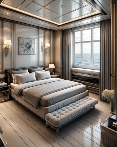 luxury yacht,venice italy gritti palace,royal yacht,on a yacht,yacht,sleeping room,modern room,sea fantasy,great room,sailing yacht,houseboat,danish room,ocean liner,yachts,guest room,waterbed,window treatment,superyacht,yacht exterior,3d rendering