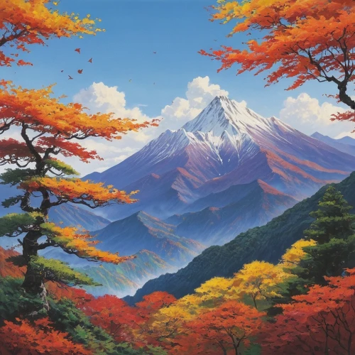 japanese mountains,autumn mountains,mountain landscape,mountain scene,mountainous landscape,japanese alps,japan landscape,autumn landscape,mount scenery,fuji mountain,fall landscape,landscape background,mount fuji,volcanic landscape,fuji,fujiyama,mountain slope,high landscape,autumn scenery,the landscape of the mountains,Illustration,Japanese style,Japanese Style 09