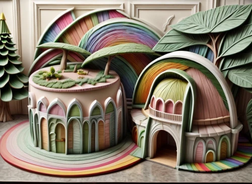 basil's cathedral,paper art,fairy house,gingerbread houses,cupcake paper,fairy village,saint basil's cathedral,gingerbread house,wooden christmas trees,the gingerbread house,fairy tale castle,candy cauldron,roof domes,mushroom landscape,fairy door,3d fantasy,cake decorating supply,nursery decoration,pâtisserie,cake decorating