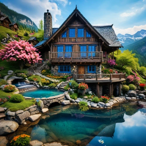 house in mountains,house in the mountains,house with lake,house by the water,alpine village,swiss house,the cabin in the mountains,chalet,beautiful home,summer cottage,wooden house,switzerland,eastern switzerland,home landscape,southeast switzerland,wooden houses,fisherman's house,traditional house,bernese oberland,mountain huts,Photography,General,Fantasy