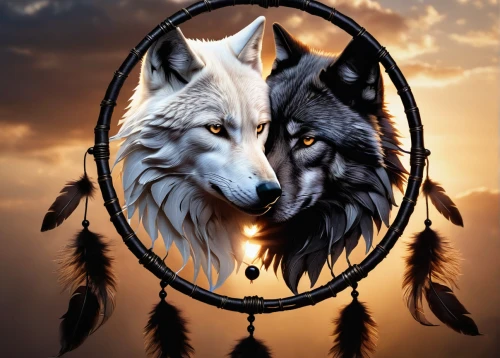 dream catcher,dreamcatcher,howling wolf,two wolves,wolves,wolf couple,mirror of souls,shamanic,shamanism,wolf,gray wolf,wolf hunting,howl,constellation wolf,circle shape frame,parabolic mirror,canis lupus,wolf's milk,canidae,drumhead