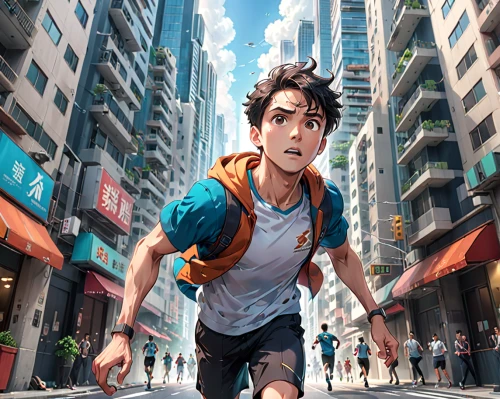 sci fiction illustration,runner,world digital painting,running,a pedestrian,pedestrian,anime cartoon,marathon,animated cartoon,anime 3d,free running,digital compositing,cg artwork,skipping,animator,to run,running fast,walking man,play street,russo-european laika,Anime,Anime,General