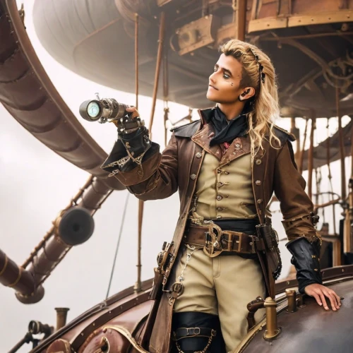 steampunk,steampunk gears,pirate,sextant,cosplay image,galleon,ship doctor,key-hole captain,galleon ship,baron munchausen,pirate ship,hook,brown sailor,clockmaker,cinematographer,sea fantasy,aquanaut,full-rigged ship,naval architecture,captain