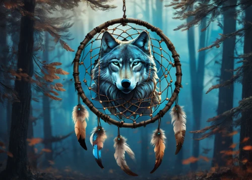 dream catcher,dreamcatcher,howling wolf,wolves,wind chime,wolf,shamanic,hanging moon,constellation wolf,wolf hunting,dreams catcher,fantasy art,fantasy picture,howl,totem,gray wolf,two wolves,hanged man,locket,tree swing