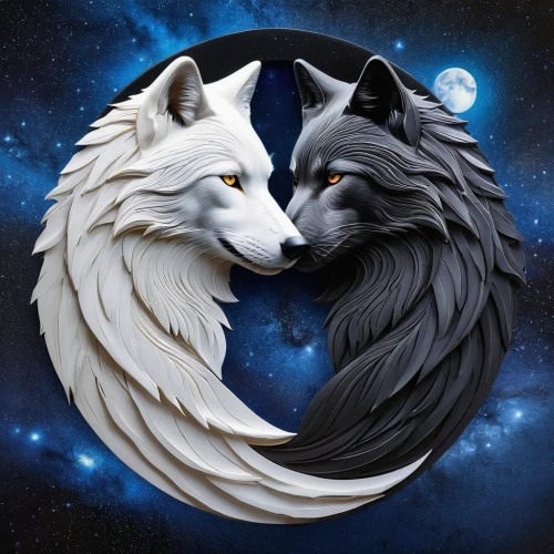 wolf couple,constellation wolf,two wolves,yin-yang,yinyang,yin yang,yin and yang,wolves,sun and moon,the moon and the stars,huskies,moon and star,celestial bodies,edit icon,moon phase,foxes,moon and star background,kitsune,howling wolf,steam icon