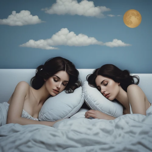 honeymoon,porcelain dolls,conceptual photography,photo manipulation,photoshop manipulation,sleeping,two girls,cd cover,blue pillow,joint dolls,image manipulation,the sleeping rose,insomnia,self hypnosis,young women,twiliight,sleep,beautiful women,album cover,dreaming,Photography,Documentary Photography,Documentary Photography 08