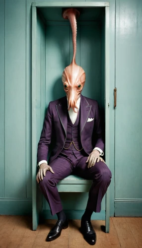 conceptual photography,anthropomorphized animals,surrealism,businessman,american snapshot'hare,a wax dummy,surrealistic,horsehead,cricket helmet,business angel,anthropomorphized,aardvark,psychologist,anthropomorphic,chicken head,suit actor,waiting staff,psychoanalysis,jerboa,pear cognition,Photography,Fashion Photography,Fashion Photography 06