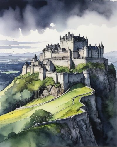 castle bran,scottish folly,scotland,watercolour,castles,ruined castle,eilean donan,eilean donan castle,camelot,scottish,castel,edinburgh,watercolor,watercolor sketch,northumberland,knight's castle,scot,castle,summit castle,clàrsach,Conceptual Art,Fantasy,Fantasy 28