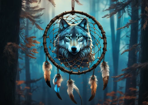 dream catcher,dreamcatcher,howling wolf,wolves,wind chime,wolf,shamanic,totem,dreams catcher,two wolves,fantasy art,wolf hunting,howl,fantasy picture,shamanism,hanging moon,constellation wolf,locket,gray wolf,forest animal