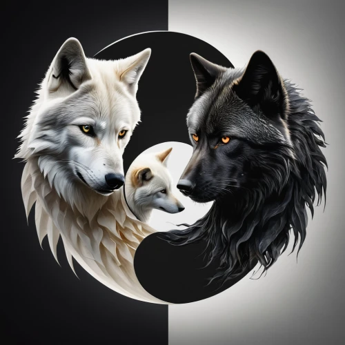two wolves,wolves,yin-yang,wolf couple,yinyang,yin and yang,yin yang,animal icons,sun and moon,wolf,wolf pack,duality,werewolves,huskies,fairy tale icons,kitsune,opposites,gray wolf,furta,canines