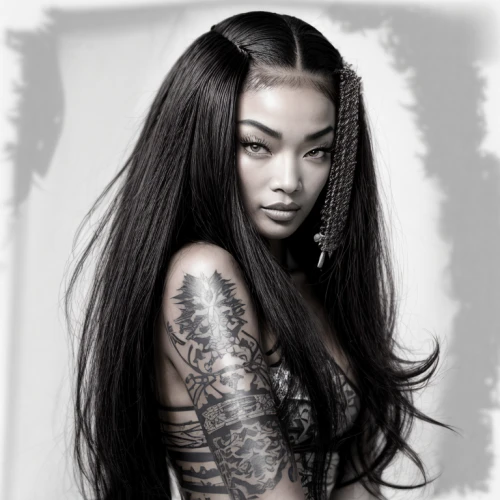 oriental longhair,lace wig,tattoo girl,asian semi-longhair,artificial hair integrations,polynesian girl,oriental girl,mohawk hairstyle,asian vision,asia girl,asian woman,tura satana,asiatic,oriental princess,maori,havana brown,eurasian,with tattoo,ash leigh,black woman