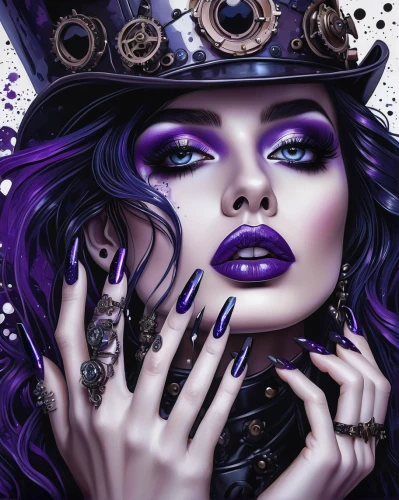 halloween witch,witch,hatter,violet eyes,witch hat,sorceress,fantasy art,rich purple,fantasy portrait,the enchantress,gothic fashion,deadly nightshade,dark purple,veil purple,witch's hat,black hat,violet,witch's hat icon,gothic woman,celebration of witches,Illustration,Abstract Fantasy,Abstract Fantasy 14