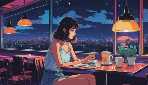 diner,retro diner,romantic night,evening atmosphere,watercolor cafe,japanese restaurant,romantic dinner,night scene,paris cafe,cafe,tokyo city,nightlife,dining,neon coffee,date,online date,woman at cafe,coffee shop,evening city,city lights,Illustration,Japanese style,Japanese Style 06
