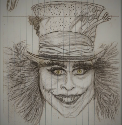 ringmaster,creepy clown,hatter,the hat-female,pencil and paper,horror clown,joker,pencil,scary clown,circus,circus animal,clown,rodeo clown,cirque,pierrot,vintage drawing,mechanical pencil,pencil art,cirque du soleil,hat