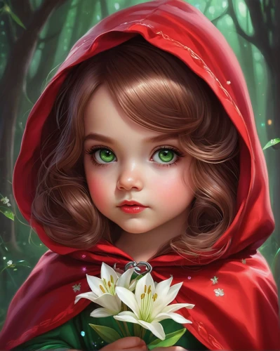 little red riding hood,red riding hood,acerola,red coat,fairy tale character,flora,fae,fantasy portrait,red petals,rose flower illustration,red flower,little girl fairy,rosa 'the fairy,girl in flowers,fairy tale icons,red magnolia,forest clover,eglantine,forest flower,mystical portrait of a girl,Conceptual Art,Fantasy,Fantasy 03