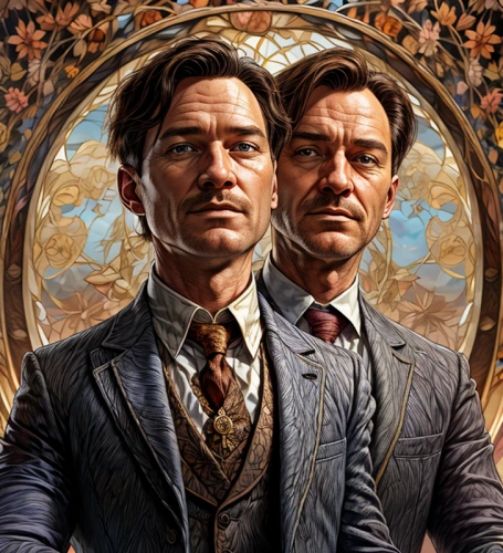gentleman icons,dali,portrait background,ironweed,two face,cg artwork,game illustration,color 1,father and son,the men,sherlock holmes,stony,mafia,man portraits,advisors,jack rose,a3 poster,background image,holmes,two people