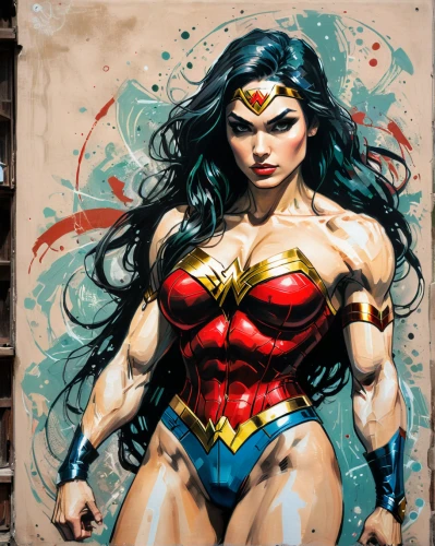 wonderwoman,wonder woman,super heroine,wonder woman city,super woman,chalk drawing,bodypainting,body painting,wonder,superhero background,lasso,goddess of justice,bodypaint,strong woman,woman strong,muscle woman,meticulous painting,fabric painting,figure of justice,strong women,Illustration,Realistic Fantasy,Realistic Fantasy 23