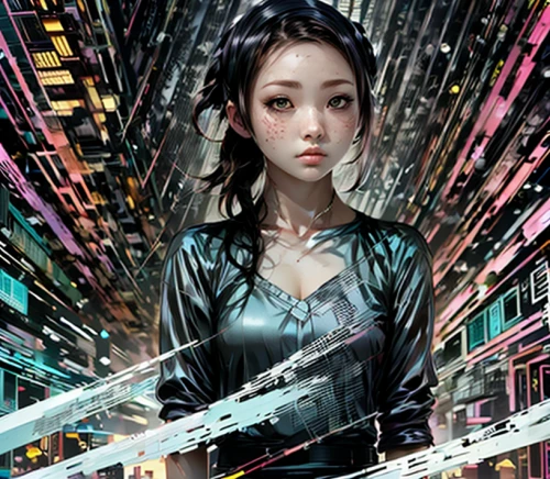 cyberpunk,cybernetics,shirakami-sanchi,sci fiction illustration,transistor,streampunk,cyber,cyberspace,metaverse,gangneoung,mari makinami,persona,cyborg,scifi,virtual world,world digital painting,aura,android,digiart,anime 3d