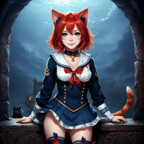 calico cat,cheshire,calico,kat,red riding hood,red cat,kitsune,red tabby,little red riding hood,cat ears,halloween cat,fantasia,aegean cat,redfox,alice,cat,luna,poker primrose,red-haired,minerva,Conceptual Art,Fantasy,Fantasy 34