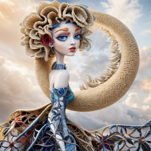 fantasy art,the carnival of venice,fantasy portrait,the sea maid,fairy peacock,3d fantasy,fantasy woman,medusa,sea fantasy,suit of the snow maiden,the snow queen,rapunzel,blue enchantress,fantasy girl,faery,artist doll,decorative figure,designer dolls,fairy queen,cirque du soleil