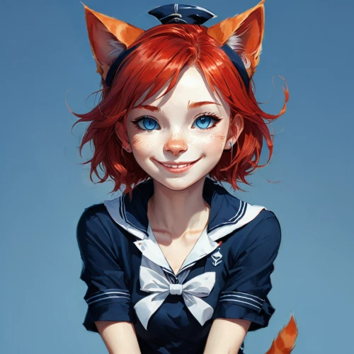 calico cat,cheshire,nami,calico,red tabby,cat ears,little fox,red cat,cat child,child fox,nora,red-haired,hinata,kitsune,cute fox,sailor,kitty,kat,little cat,digital painting,Conceptual Art,Fantasy,Fantasy 08