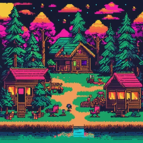 summer cottage,the cabin in the mountains,cottage,log cabin,small cabin,log home,house in the forest,cabin,aurora village,retro styled,campground,pixel art,campsite,little house,house with lake,fairy village,mountain huts,house in the mountains,small house,wooden hut,Unique,Pixel,Pixel 04