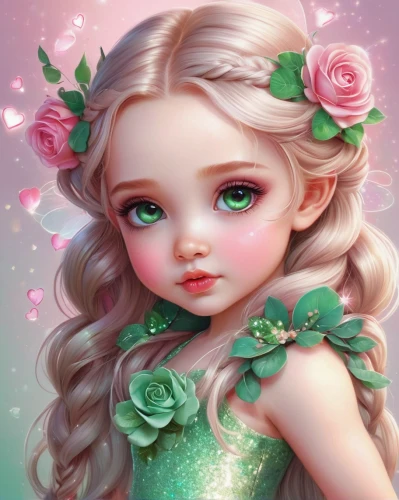 rosa 'the fairy,rosa ' the fairy,little girl fairy,rose flower illustration,eglantine,fairy tale character,faery,fantasy portrait,flower fairy,fairy queen,child fairy,fairy,flower girl,princess anna,romantic rose,princess sofia,fae,elsa,linden blossom,rose blossom,Conceptual Art,Fantasy,Fantasy 03