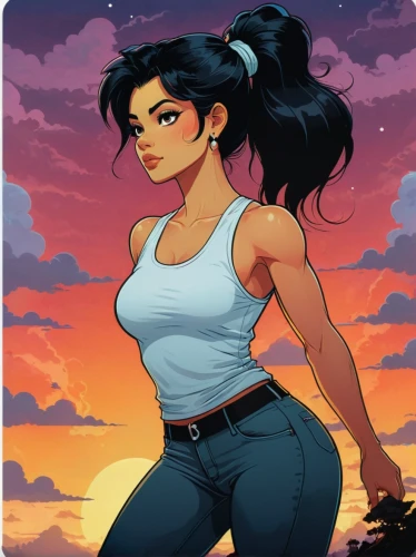 rosa ' amber cover,dusk background,moana,muscle woman,book cover,tiana,rosa bonita,mulan,maya,sunset glow,game illustration,lara,kim,dusk,santana,jeans background,sunset,croft,jasmine,strong woman,Illustration,Abstract Fantasy,Abstract Fantasy 19