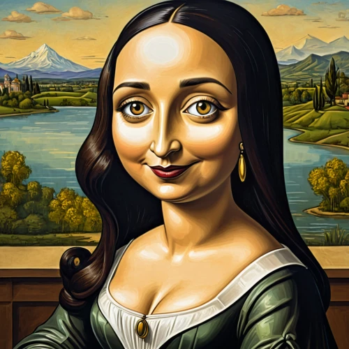 the mona lisa,mona lisa,portrait of a girl,portrait of christi,romantic portrait,gothic portrait,portrait of a woman,grant wood,portrait background,madeleine,isabella,david bates,italian painter,girl with bread-and-butter,lacerta,art painting,leonardo da vinci,woman holding pie,victoria,artist portrait,Illustration,Abstract Fantasy,Abstract Fantasy 23