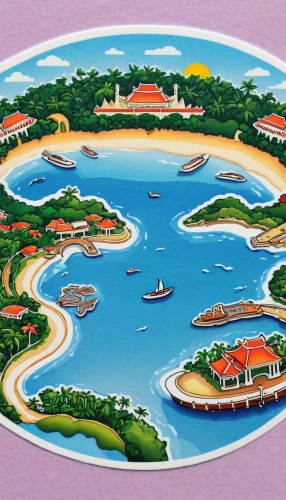 popeye village,seaside resort,artificial islands,thimble islands,resort town,artificial island,islands,placemat,lavezzi isles,an island far away landscape,granite island,kei islands,decorative plate,delight island,floating islands,fishing village,flying island,java island,houses clipart,water lily plate,Illustration,Abstract Fantasy,Abstract Fantasy 12