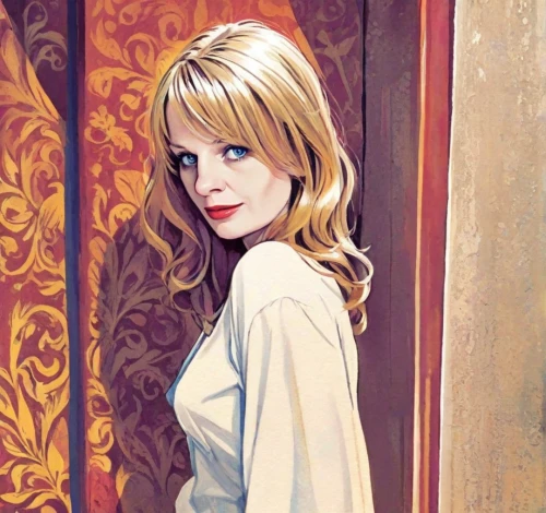 blonde woman,portrait of christi,portrait background,girl-in-pop-art,blond girl,blonde girl,sarah walker,british actress,short blond hair,cool blonde,gena rolands-hollywood,blue jasmine,photo painting,blonde woman reading a newspaper,charlize theron,laurie 1,colored pencil background,the blonde in the river,golden haired,brittany