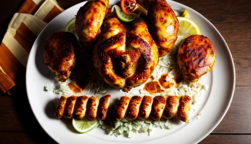 tandoori chicken,chicken tikka,chicken drumsticks,barbecue chicken,chicken barbecue,tandoori,tandoor,grilled chicken,chelow kabab,tandoori masala,chicken wings,kabab koobideh,satay chicken,chile relleno,shami kebab,shish kebab,shish taouk,kofte kebab,cevapcici,peking duck,Realistic,Foods,Tandoori Chicken