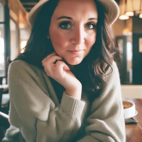 woman at cafe,cardigan,beret,brown hat,adorable,beanie,georgia,leather hat,cute,irish,brunches,girl wearing hat,coffee shop,cappuccino,silphie,south african,sweater,blogger icon,women at cafe,hat retro