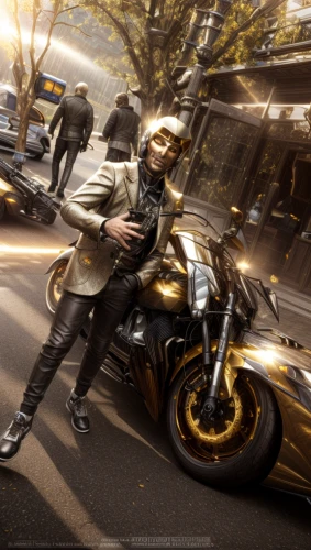 gold paint stroke,motorcycling,street stunts,motorcycles,gold lacquer,motorcyclist,black and gold,gold color,gold and black balloons,street racing,yellow-gold,gold colored,automobile racer,motorcycle racer,biker,motor-bike,gold bars,motorbike,motorcycle drag racing,digital compositing