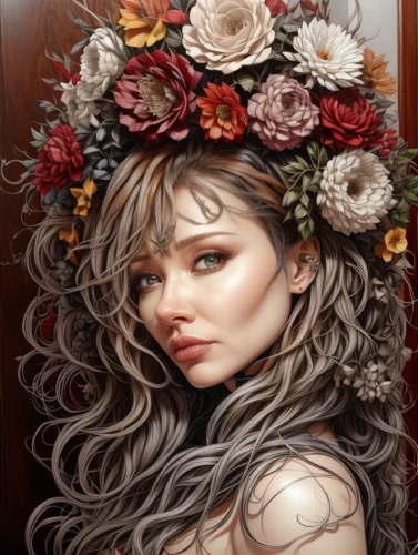 girl in a wreath,rose wreath,floral wreath,wreath of flowers,blooming wreath,fantasy portrait,flower wreath,boho art,girl in flowers,beautiful girl with flowers,flower hat,flora,flower art,fantasy art,floral garland,flower girl,flower crown,flower crown of christ,beautiful bonnet,mystical portrait of a girl