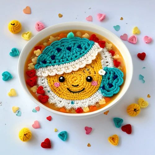 crochet pattern,kawaii food,girl with cereal bowl,colorful pasta,baby playing with food,crochet,kawaii foods,kawaii ice cream,baby food,cereal germ,gummybears,marshmallow art,food coloring,halo-halo,bowl cake,dishcloth,bowl of fruit in rain,christmas gift pattern,gingerbread boy,gummies,Illustration,Japanese style,Japanese Style 01