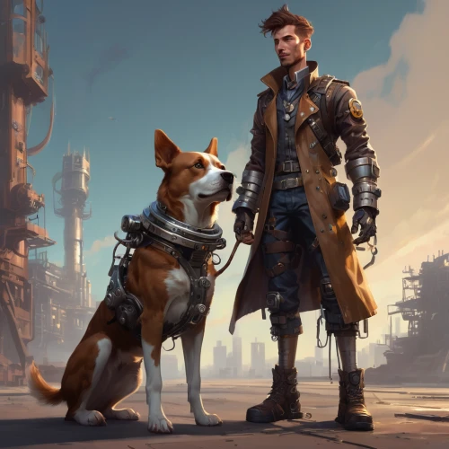 companion dog,boy and dog,fallout4,game art,two dogs,mad max,shepherd mongrel,star-lord peter jason quill,hunting dogs,beagador,stray dogs,german shepards,game illustration,shepherd romance,mercenary,dog walker,sci fiction illustration,fallout,russo-european laika,terrier,Conceptual Art,Fantasy,Fantasy 01