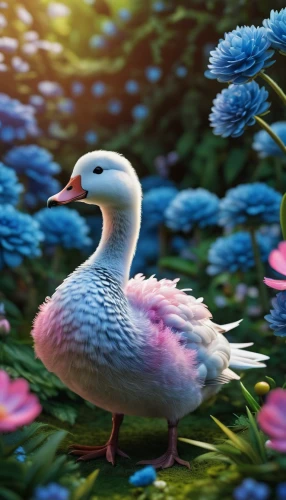 ornamental duck,flower animal,bird flower,nature bird,flower and bird illustration,female duck,spring bird,beautiful bird,duck bird,gooseander,peacocks carnation,springtime background,spring background,easter goose,flower background,duck,peacock carnation,lawn flamingo,an ornamental bird,whimsical animals,Photography,General,Fantasy