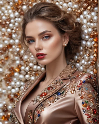 jeweled,embellished,romantic look,portrait background,women fashion,bridal jewelry,glittering,gold jewelry,fashion vector,romantic portrait,women's cosmetics,brown fabric,embellishments,drusy,femininity,model beauty,airbrushed,vintage makeup,fashion illustration,retouching