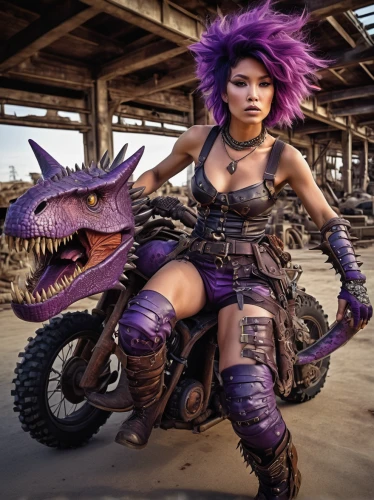 mad max,heavy motorcycle,steampunk gears,female warrior,cosplay image,post apocalyptic,alien warrior,fantasy warrior,biker,wyrm,steampunk,fantasy art,seat dragon,dragon li,warrior woman,purple,trike,armored animal,motorcycle,dragon slayer,Photography,Fashion Photography,Fashion Photography 08