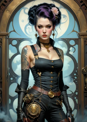 steampunk,gothic portrait,gothic fashion,gothic woman,fantasy portrait,fantasy art,steampunk gears,goth woman,gothic style,widow flower,fantasy picture,sorceress,clockmaker,the enchantress,gothic,rosa ' amber cover,fantasy woman,black pearl,bodice,dark angel,Illustration,Realistic Fantasy,Realistic Fantasy 29