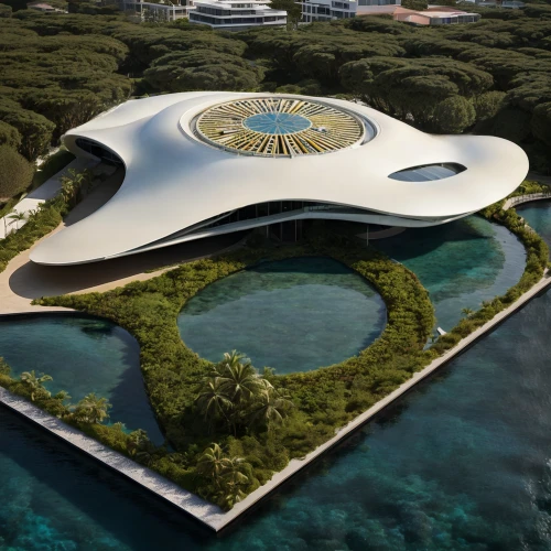futuristic art museum,futuristic architecture,floating island,artificial island,artificial islands,sky space concept,ozeaneum,helipad,floating islands,maldives mvr,eco hotel,jewelry（architecture）,futuristic landscape,guam,house of the sea,roof domes,infinity swimming pool,solar cell base,flying saucer,flying island