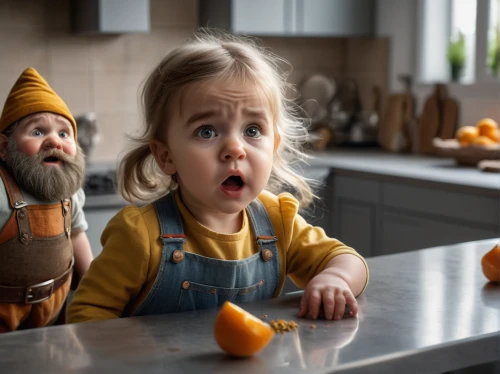 dwarf cookin,girl in the kitchen,orange slices,baby playing with food,gnomes,gnomes at table,woman eating apple,tangerines,oranges,mandarin oranges,photoshop manipulation,gnome,dwarf sundheim,funny kids,carrot juice,dwarf,food preparation,photographing children,fresh orange juice,kids' things,Photography,General,Natural