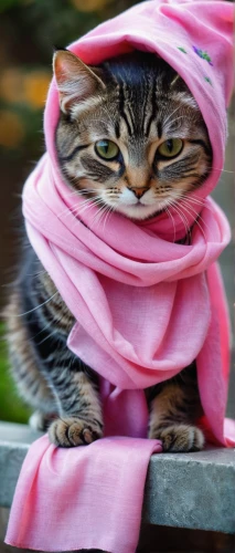 pink cat,scarf animal,animals play dress-up,cat image,hijaber,the pink panter,arabian mau,wrapped up,scarf,burqa,hijab,cute cat,aegean cat,street cat,cat kawaii,bundled,babushka,cat warrior,cat european,beautiful bonnet,Conceptual Art,Fantasy,Fantasy 14