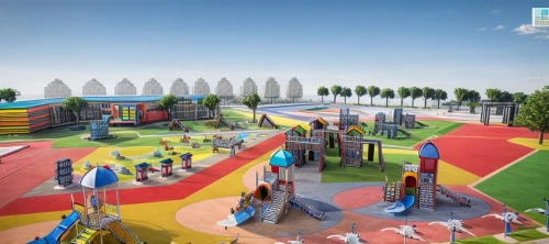play area,outdoor play equipment,children's playground,play yard,school design,playground,adventure playground,qlizabeth olympic park,ski facility,olympia ski stadium,playground slide,leisure facility,3d rendering,urban park,indoor games and sports,sport venue,olympic park,playset,baseball park,bouncing castle,Architecture,Campus Building,Transitional,Playful Eclecticism