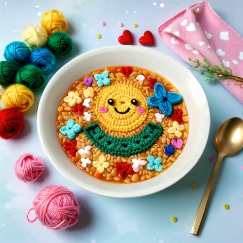 crochet pattern,yolk flower,crochet,colorful pasta,bee pollen,girl with cereal bowl,kawaii food,baby playing with food,st patrick's day smiley,semolina,smilies,cereal germ,gummybears,oat bran,felted easter,calaverita sugar,spring pancake,corn chowder,kawaii foods,flower art,Illustration,Japanese style,Japanese Style 02